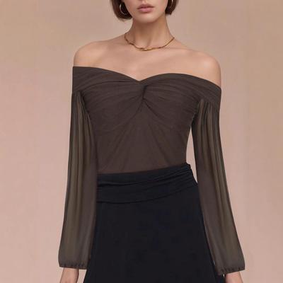 Spring/Summer European-American Style One-Shoulder Slim Fit Pleated Long-Sleeve Women's Top