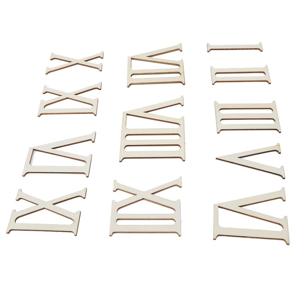 12pcs 7CM Wooden Roman Numerals Wooden Chips Vertical Bars Wood Craft Decorations Self Adhesive DIY Clock Numbers