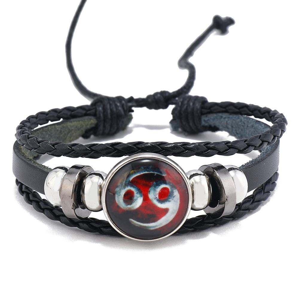 New 12 Constellation Luminous Cowhide Bracelet, Personalized Retro Men and Women Couple Jewelry Bracelet, Twelve Constellation Jewelry
