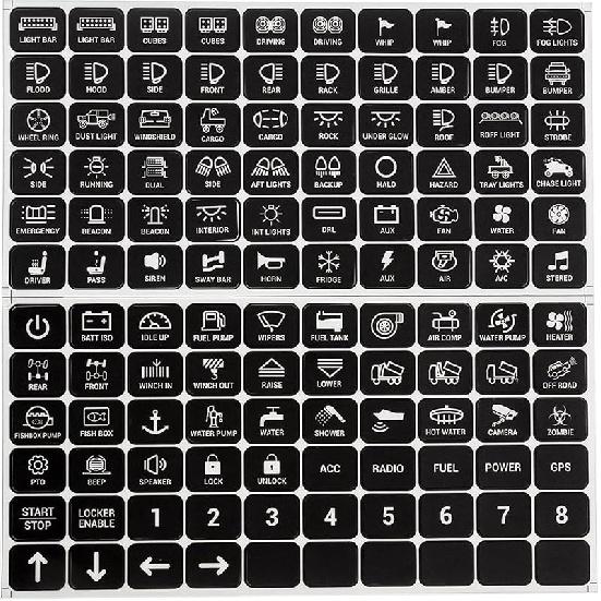 120PCS Car Switch Panel Sticker, Switch Label Decal Kit for Switch Panel AR-800, BA80, GA80, GB80, BB80, BC60, GC60, Vehicle Dashboard Text Sticker