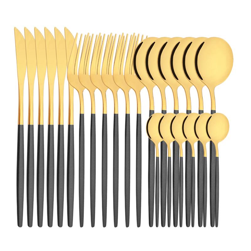 6People Luxury Gold Dinnerware Set Stainless Steel Tableware Set Knife Fork Spoon Flatware Cutlery Set Silverware Bright Light