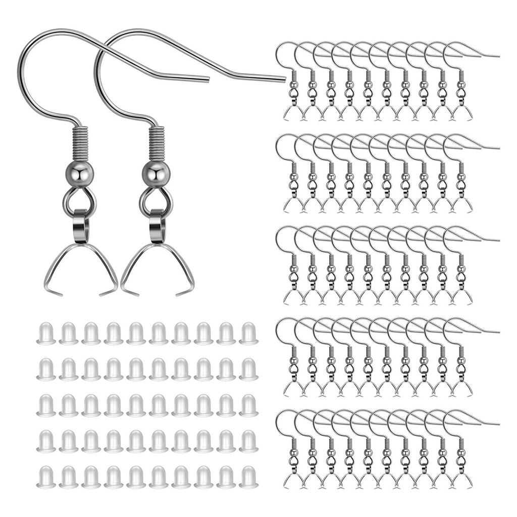 100 Pcs Earring Hooks Wire Buckle Fish Hooks Pendant Connectors Clip Clasps Earplugs for DIY Jewelry Making Crafts
