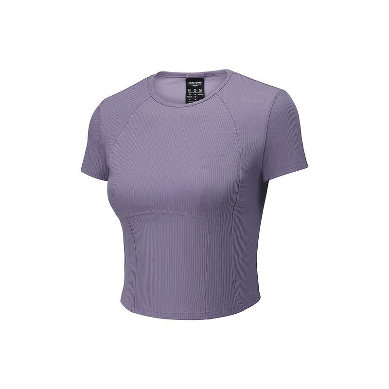 Skechers Freedom Series Comfortable Fashion Versatile Soft Short Sleeve Regular T-Shirt Women tops Deep-Purple Gray P225W050-03D1 S