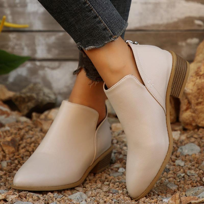 Trendy European and American Versatile Women's Shoes 2024 Autumn Solid Color Luxury Pointed Low Cut Women's Boots Zapatos Mujer