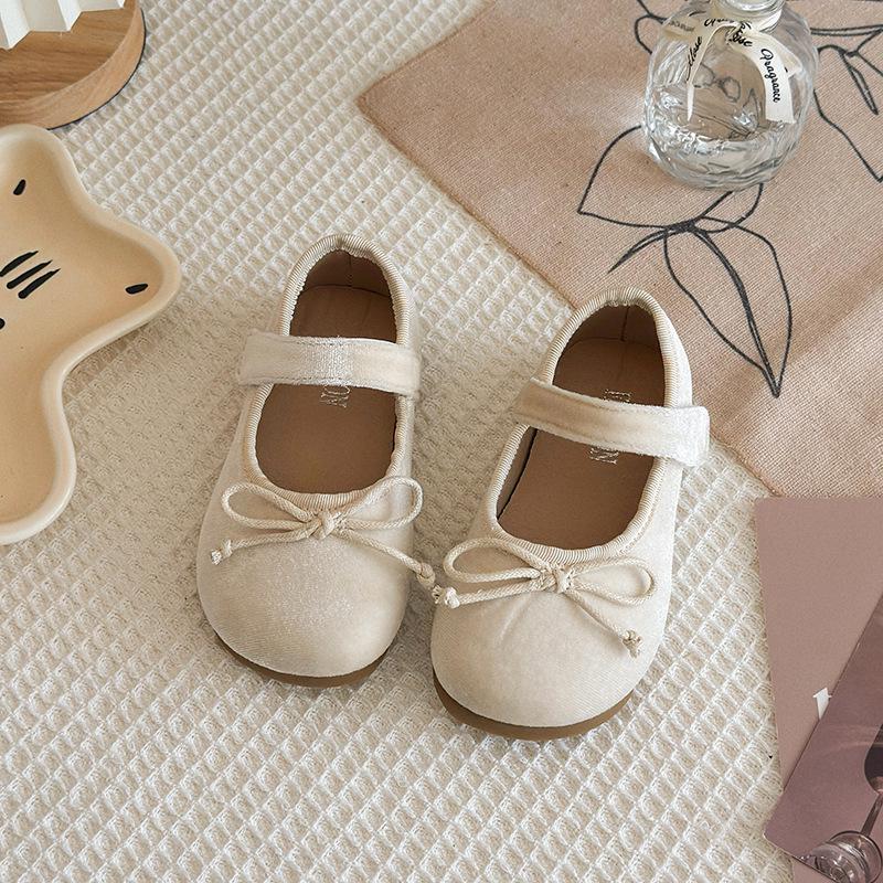 Girls' Korean Style Princess Shoes - Spring/Autumn Velvet Bowknot Flats