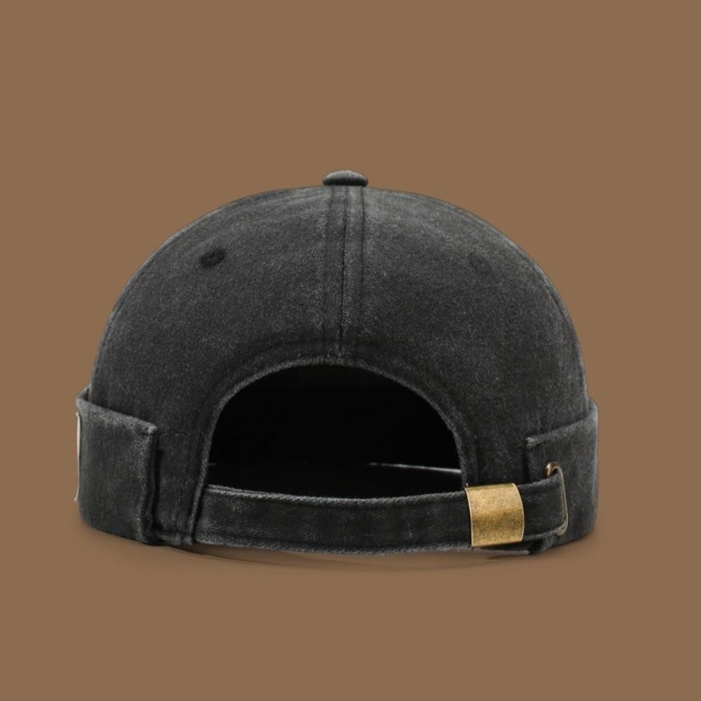 Unisex Washed Denim Melon Skin Hat Solid Color Dome Beanie Hat Brimless Adjustable Street Hat Outdoor