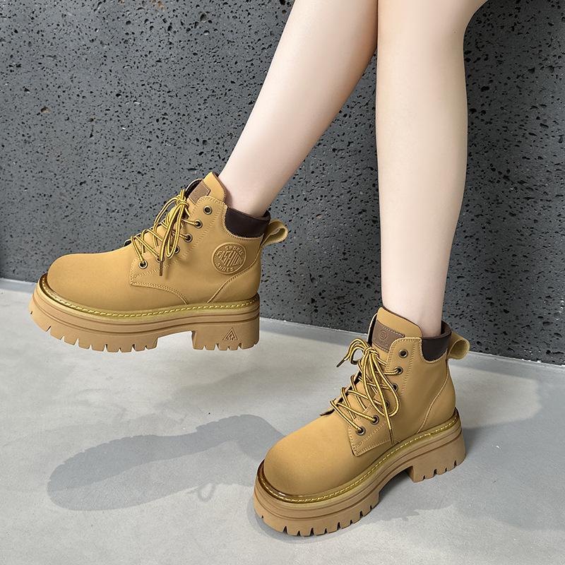 thick-soled Martin boots women's new retro British style short boots outdoor casual rhubarb boots inner height-increasing boots