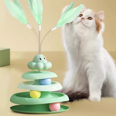 Interactive Turntable Cat Toys 4-Tier Self-Rotating Pet Cat Turntable Balls Ball Spinning Rotatable Cat Amusement Plate Kitten