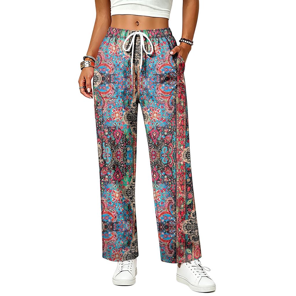 Women's Color Drawstring Elastic Waist Scrub Pants with Pockets for Work and Casual Wear