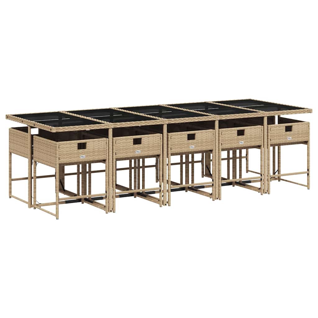 11 piece outdoor dining set with cushions beige mixed poly rattan