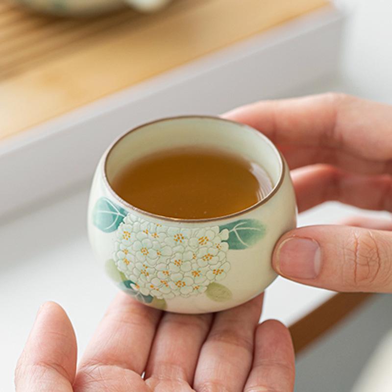 

Расписанные вручную чашки для чая Гортензия Керамическая мастер-чашка Китайская чашка для чая Кунг-фу Гунфу Бытовая чайная посуда для дегустации Печь Жу Чайная церемония 40ML