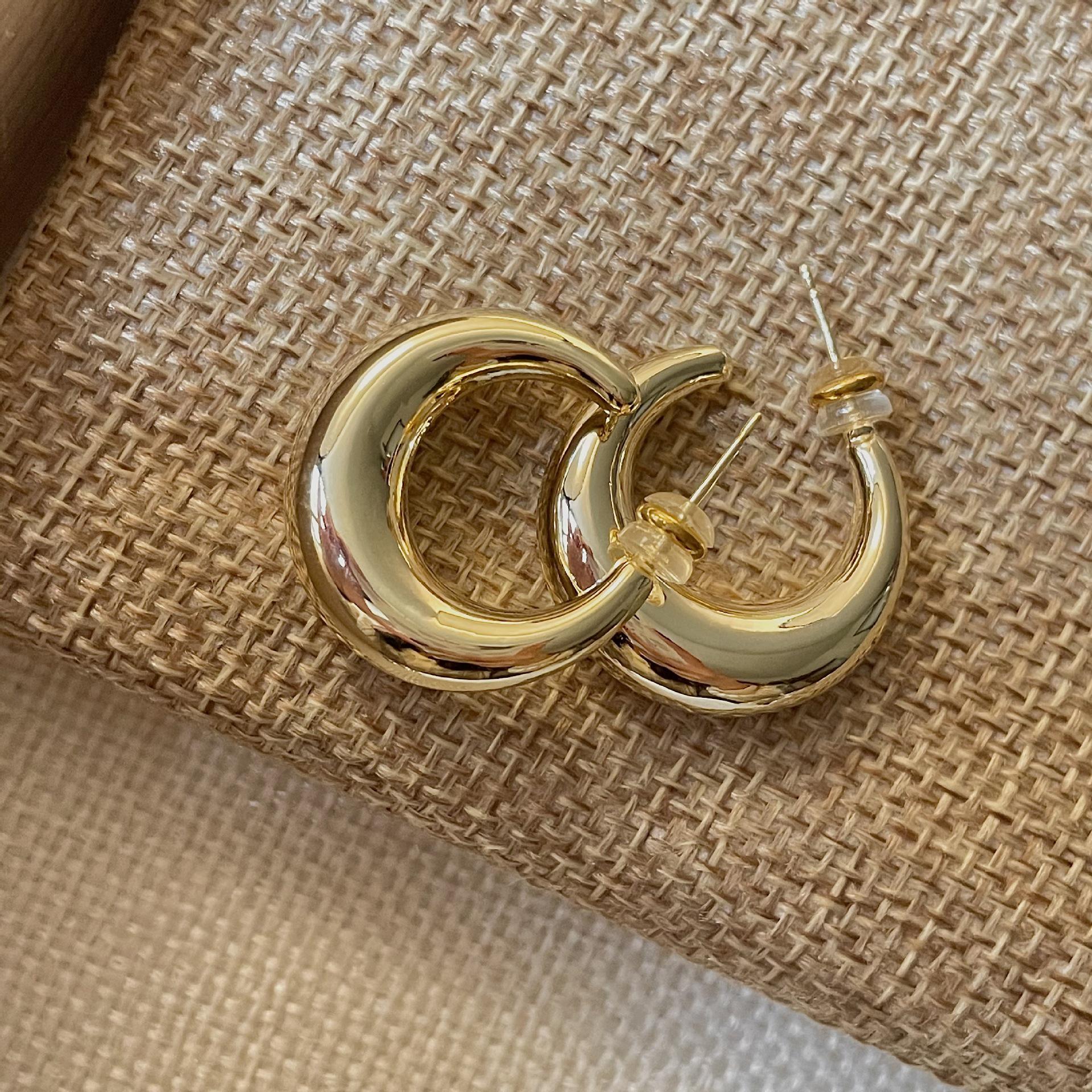 

Элегантные большие металлические серьги в форме полумесяца и полукруга - Серебряная игла для женщин