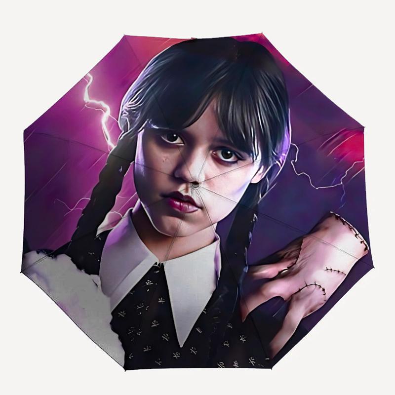 

1PC Wednesday Addams Print Umbrella, Featuring Automatic Folding. This Sturdy And Durable Umbrella with Eight Ribs yy250917026