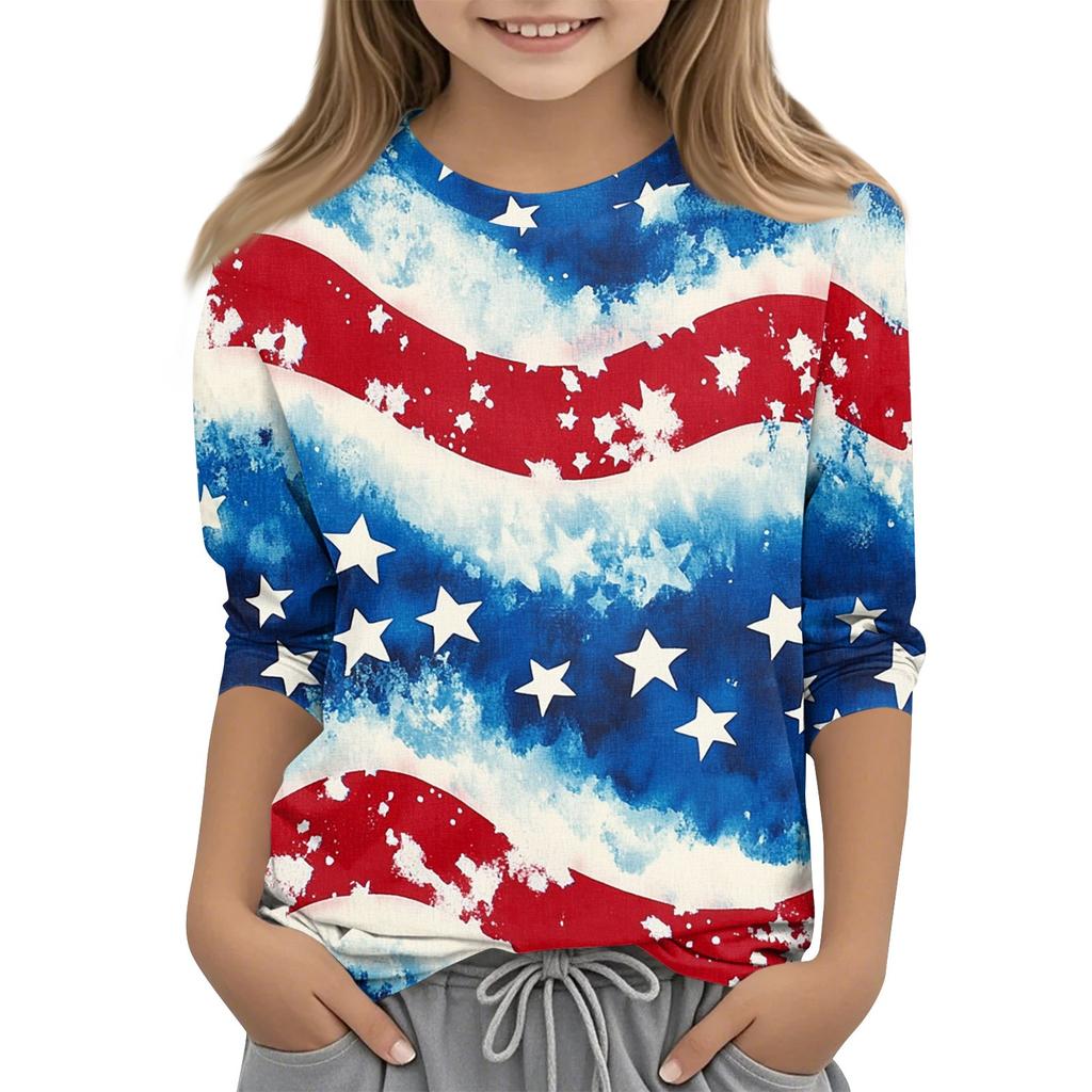 Children's Fashion Printed Round Neck Three-quarter Sleeve Top Casual T-shirt