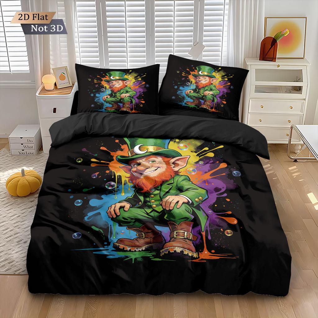 3pcs St. Patrick's Day Printed Coreless Down Duvet Cover Set Comfortable Bedroom Bedding Decoration Machine Washable