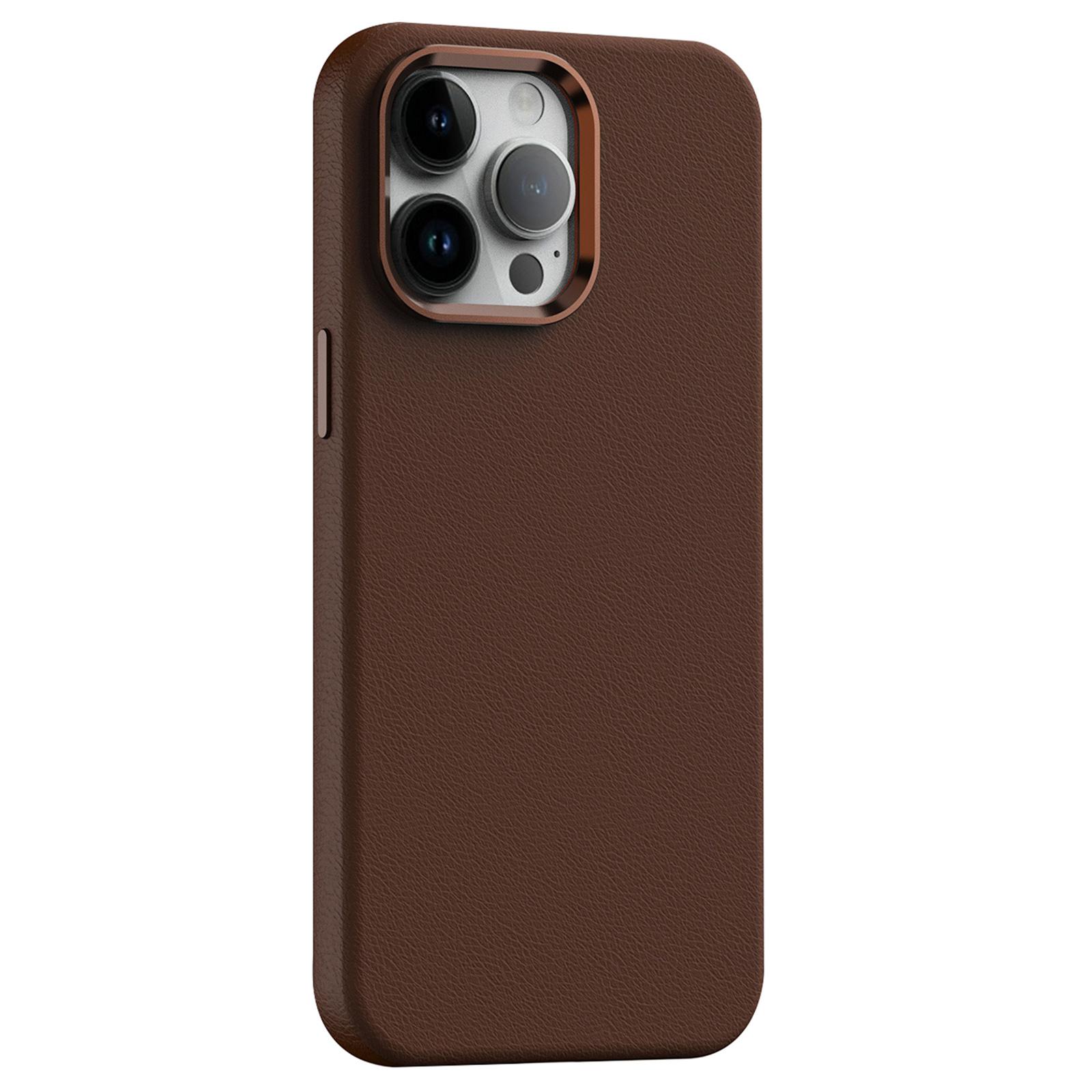 

For iPhone 12/12 Pro 6.1 inch Cover PC+PU Leather Anti-drop Magnetic Cell Phone Case Brown