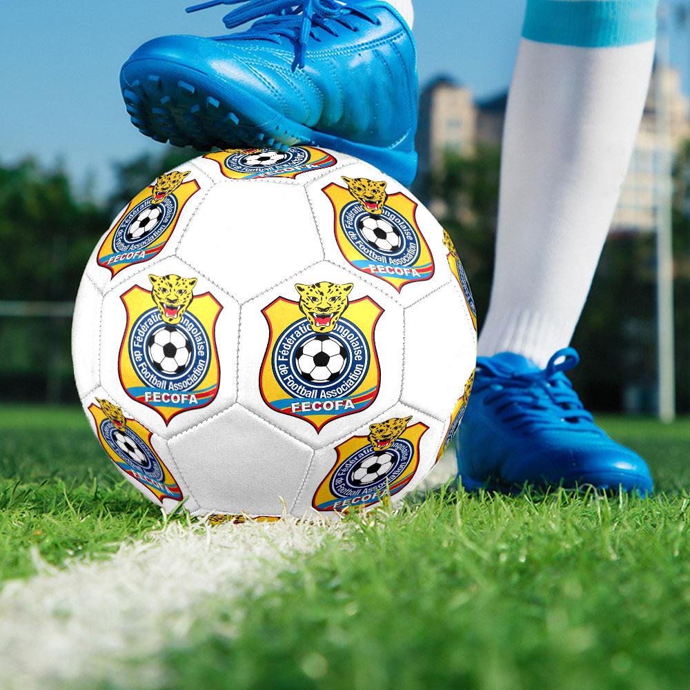 Congo DR national football logo Size 5 Soccer Ball, Machine-Stitched PVC, Durable & High Bounce, All Ages Fit, fan merchandise, matches & outdoor use.