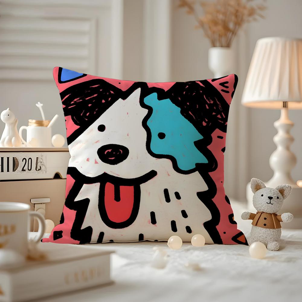 Cute Color Dogs Cushion Cover Pattern Printed Pillowcase For Living Room Sofa Cushion Cover & Bedroom Decor