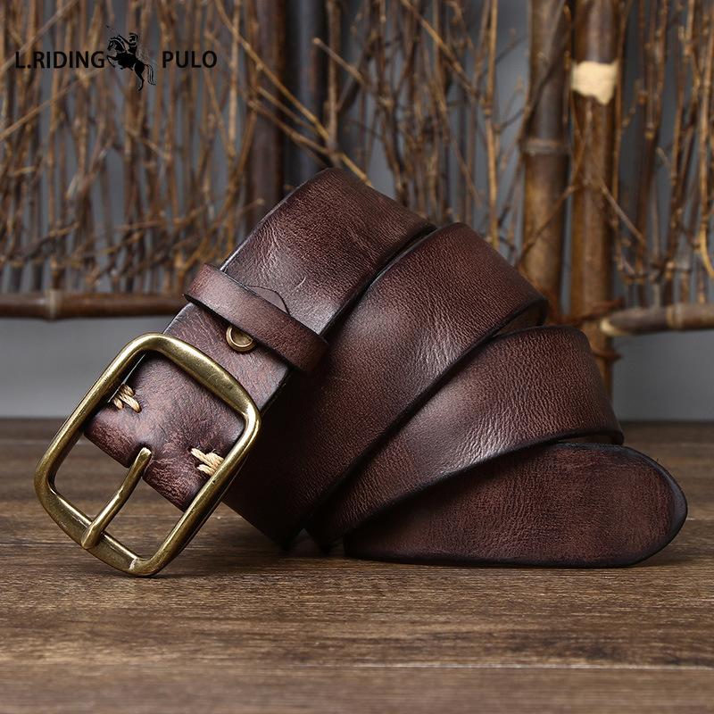 Retro Distressed Pleated Belt Men's Leather Pin Buckle Top Layer Cowhide Korean Casual Denim Belt
