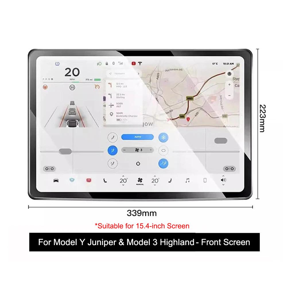 For Tesla Model Y Juniper Model 3 Highland Front Navigation Tempered Film Rear Screen Tempered Glass Film Anti-explosion Protect
