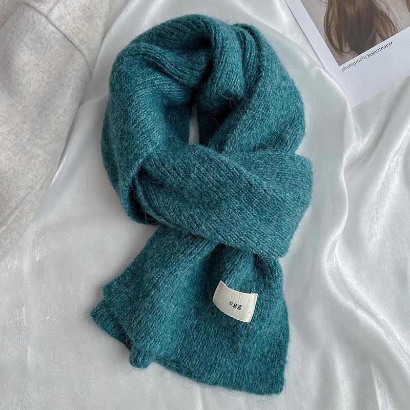 Korean Colorful Solid Mohair Knitted Scarf Women Men Autumn Winter Style Fashionable Soft Warm Thick Knitted Scarves Male Female