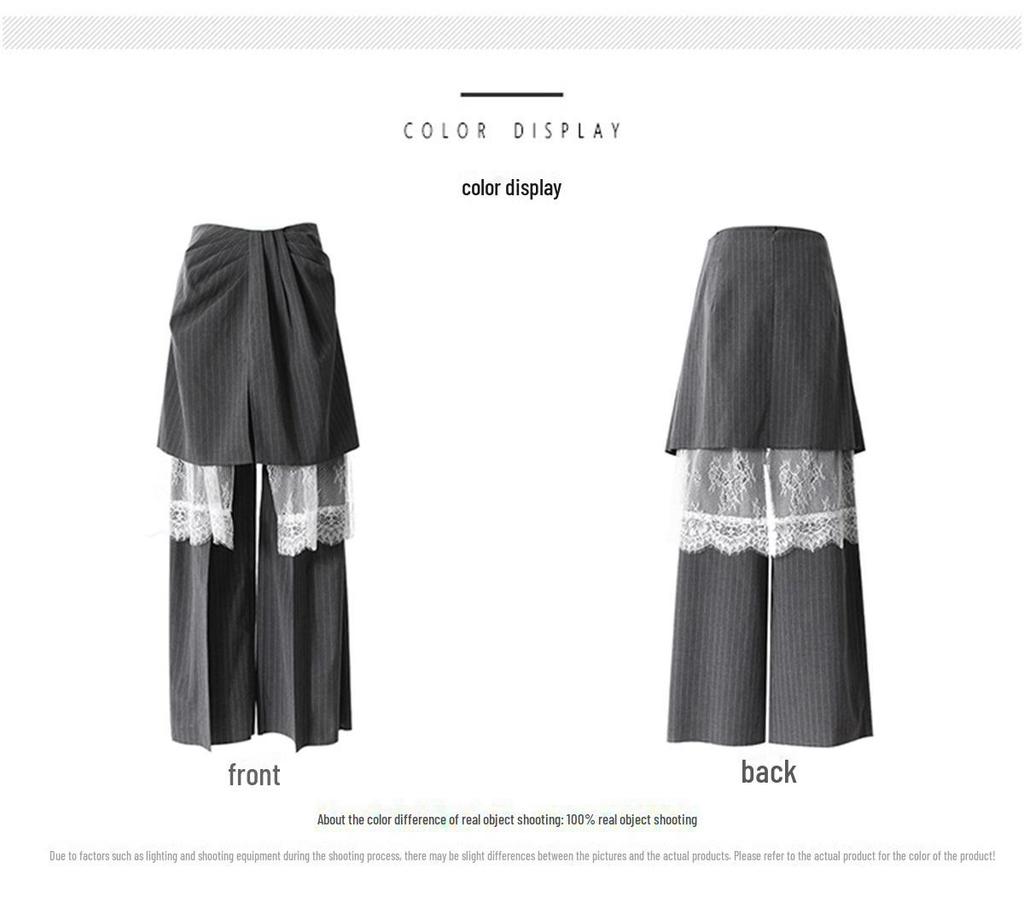 European & American Style 3-in-1 Detachable Lace-Trim Striped Pants - Autumn Collection
