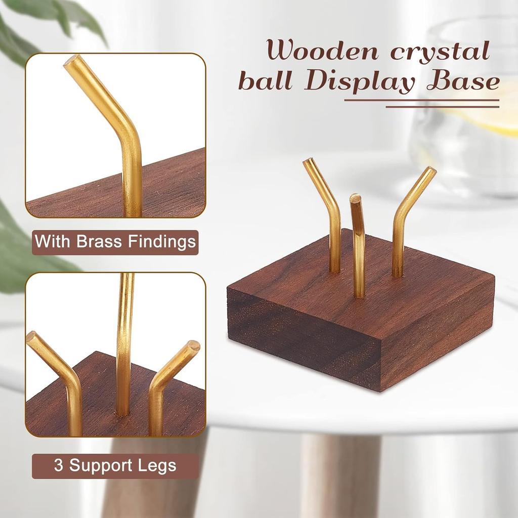 FINGERINSPIRE Wooden Base Decorative Display Pedestals with Metal Arm Display Stand Easel Wood Small Holders for Glass Sphere for Crystal Ball,