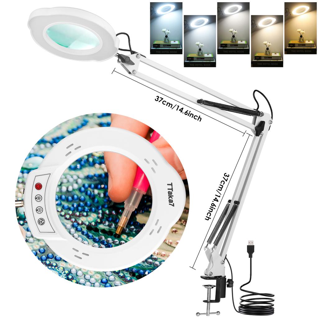 USB Magnifying Glass with 3-Color LED 72 LEDs 8X/10X Powerful Light for Soldering Iron Repair Desk Lamp Skin Care Beauty