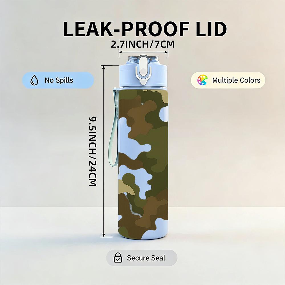 1PC White Green Camouflage Texture 750ml Color Plastic Sports Water Bottle Leakproof Flip Straw Lid For Sports Office Home Use