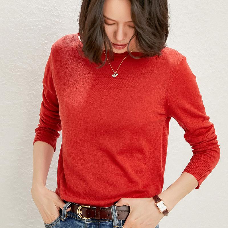 

Versatile Low Crew Neck Skinny Shirt Women s Loose Solid Color Sweater Bottom Shirt Thin Top Knitted Sweater Pullover S