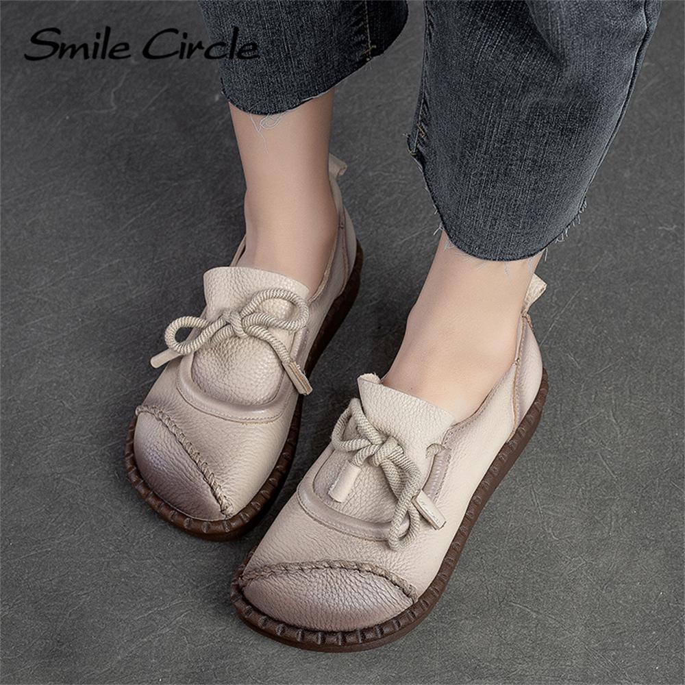 Chaussures plates en cuir naturel pour femmes, chaussures basses décontractées à lacets, chaussures de travail rétro à la mode pour femmes