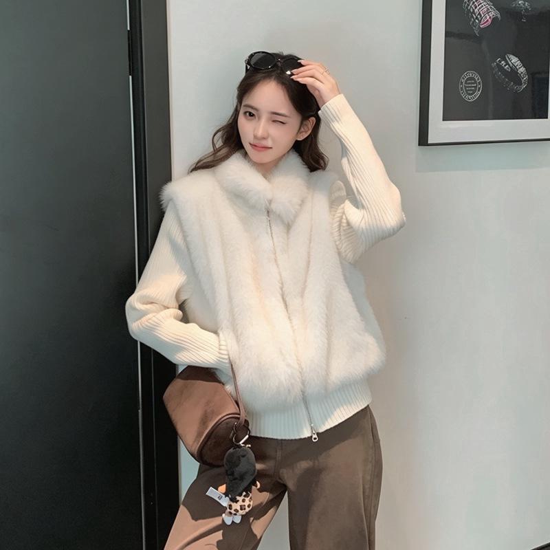 Cotton clothes women's winter new environmentally friendly fur fur vest knitted sleeves removable cotton-padded jacket