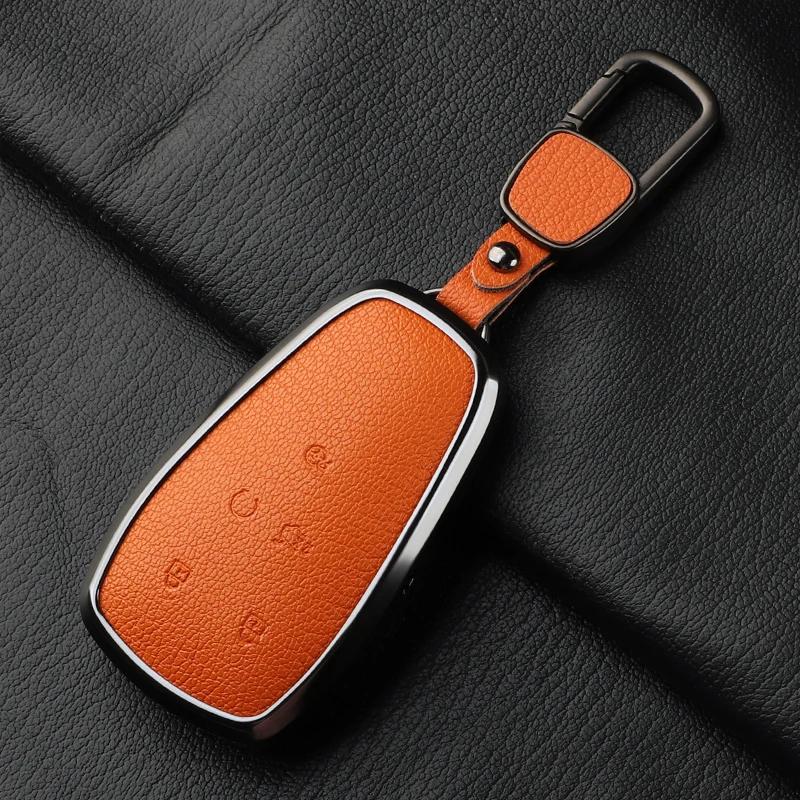 Aluminum Alloy Goatskin Car Key Case Cover For Changan Eado Unit Cs35Plus Cs55Plus Cs75Plus Car Key Protection Shell Accessories