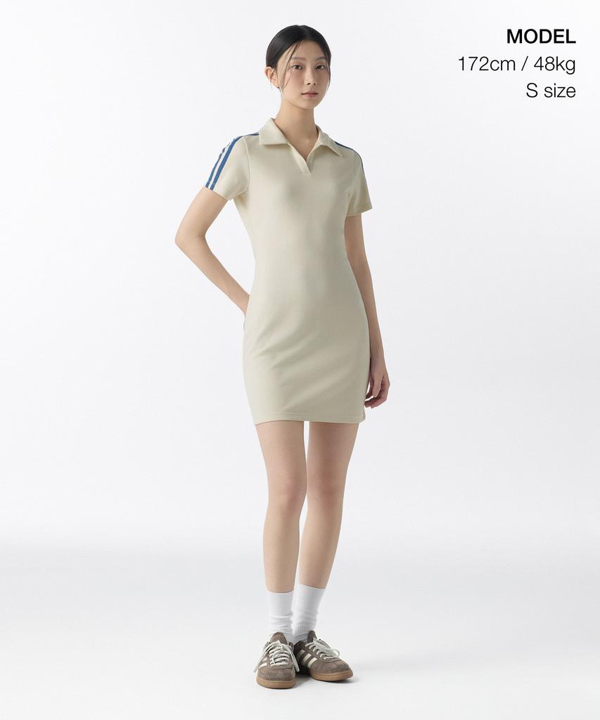 MUSINSA STANDARD WOMAN Women'S Slit Neck Lace Trim Polo Dress [Cream/Blue]