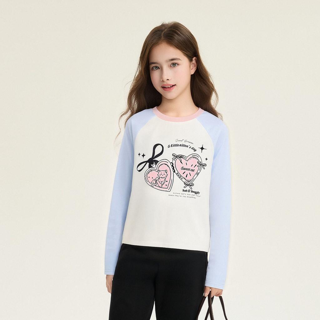 Girls' Color Contrasting Long Sleeve Casual Top