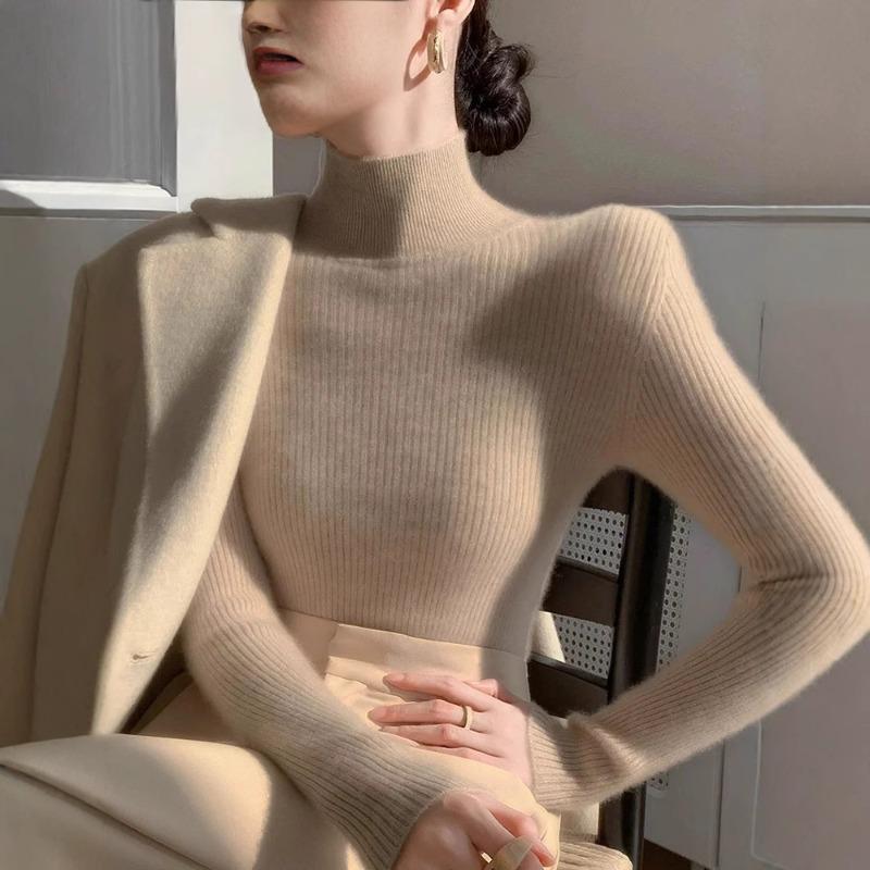 Super good-looking turtleneck sweater with coat, tight new slim-fitting stand-up neck knitted bottoming shirt for women in autumn and winter