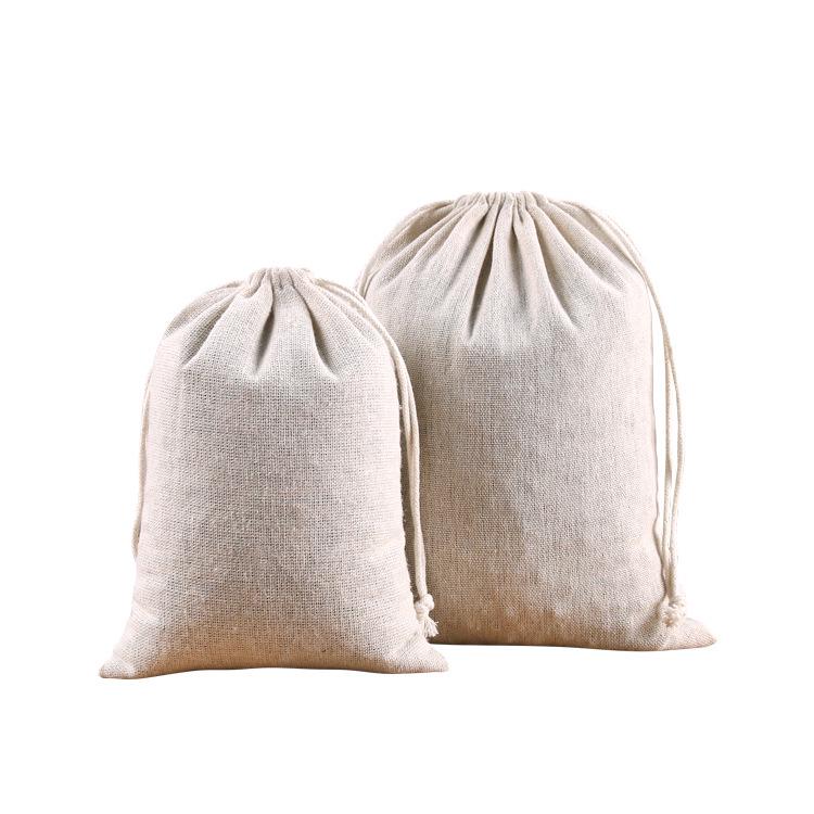 Handmade White Cotton Linen Drawstring Jewelry Bag