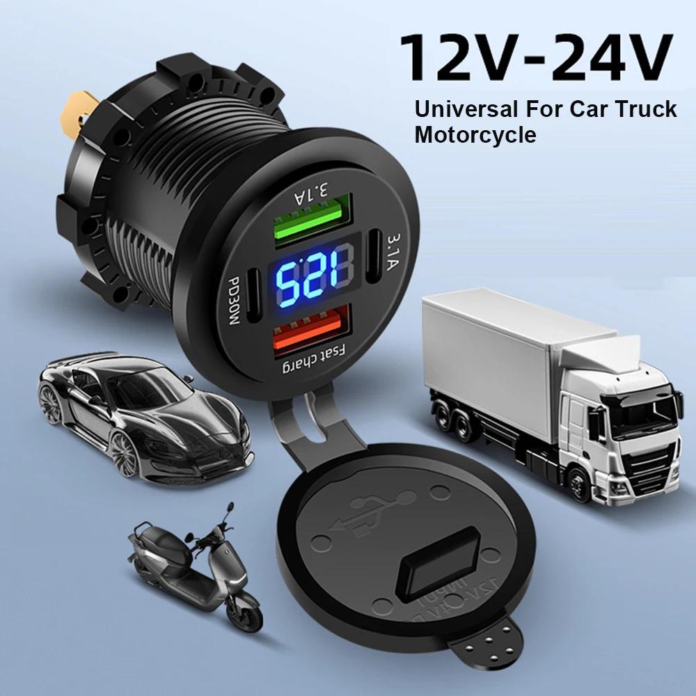 83W Max Phone Charger Socket PD30W Fast Charging 22.5W Dual USB+Type C Outlet 4 Ports Power Adapter Waterproof with Voltmeter