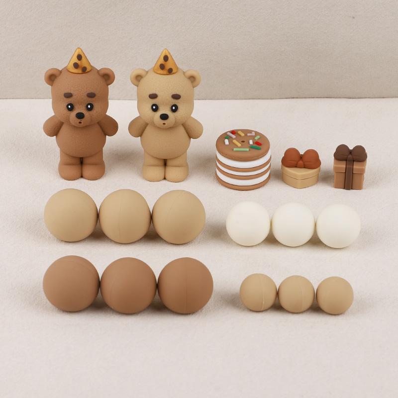 16pcs/set Bear Balls Cake Topper for Kids Boy Girl 1st Birthday Party Decoration INS Style Cake Decor Teddy Theme Baby Shower