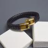 Fashion Stainless Steel Magnetic Buckle Bracelet Men Personalized Woven Wide Leather Rope Wristband  Luxury Jewelry Pulseras