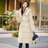 2024 Hooded Over-the-Knee Down Jacket with Drawstring Waist - Warm, Lightweight, White Duck Down 