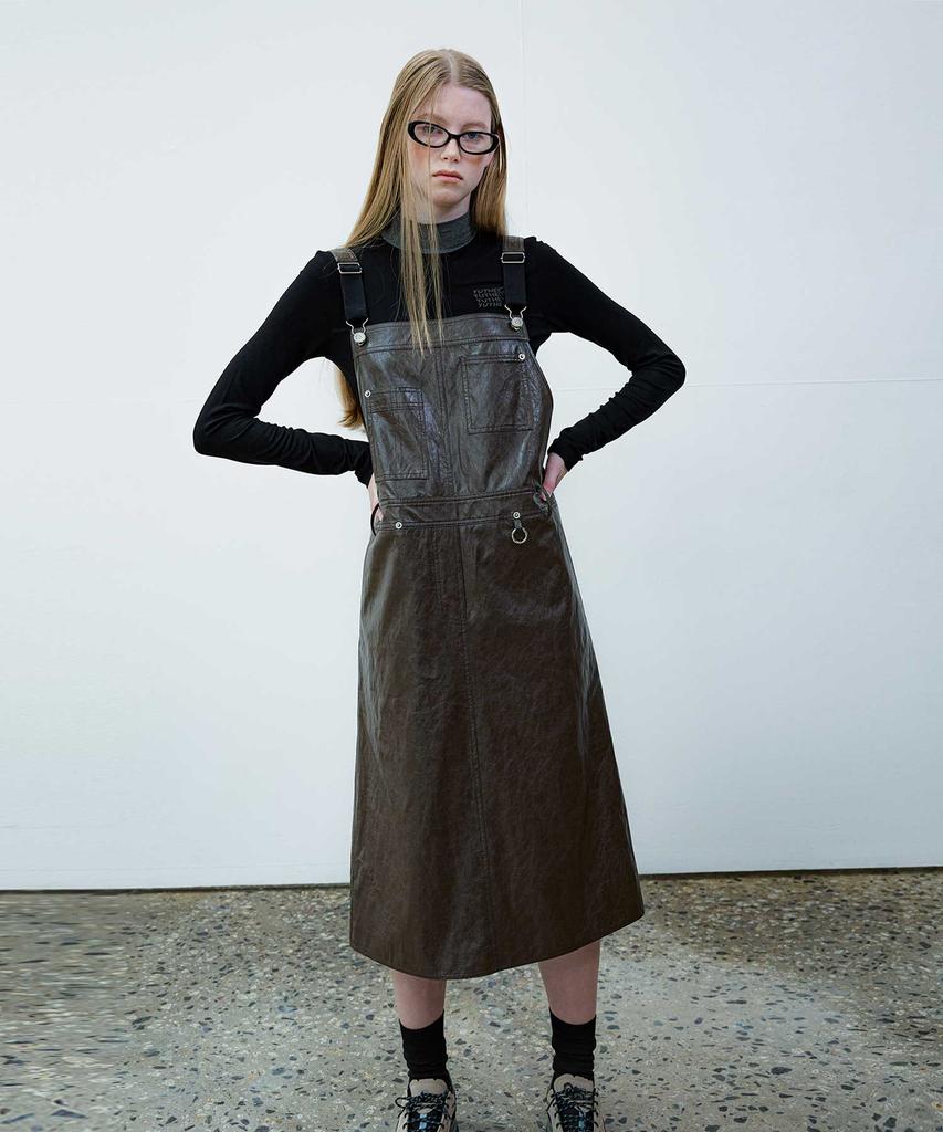 Yusentig Suspender Leather-Like Dress Al4Ao61093
