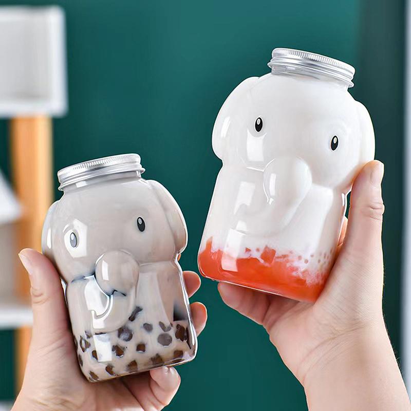 350Ml Elephant Water Bottles For Milk Tea Coffee Juice Portable Drinking Cup Home Transparent Juicing Beverage Drink Bottle