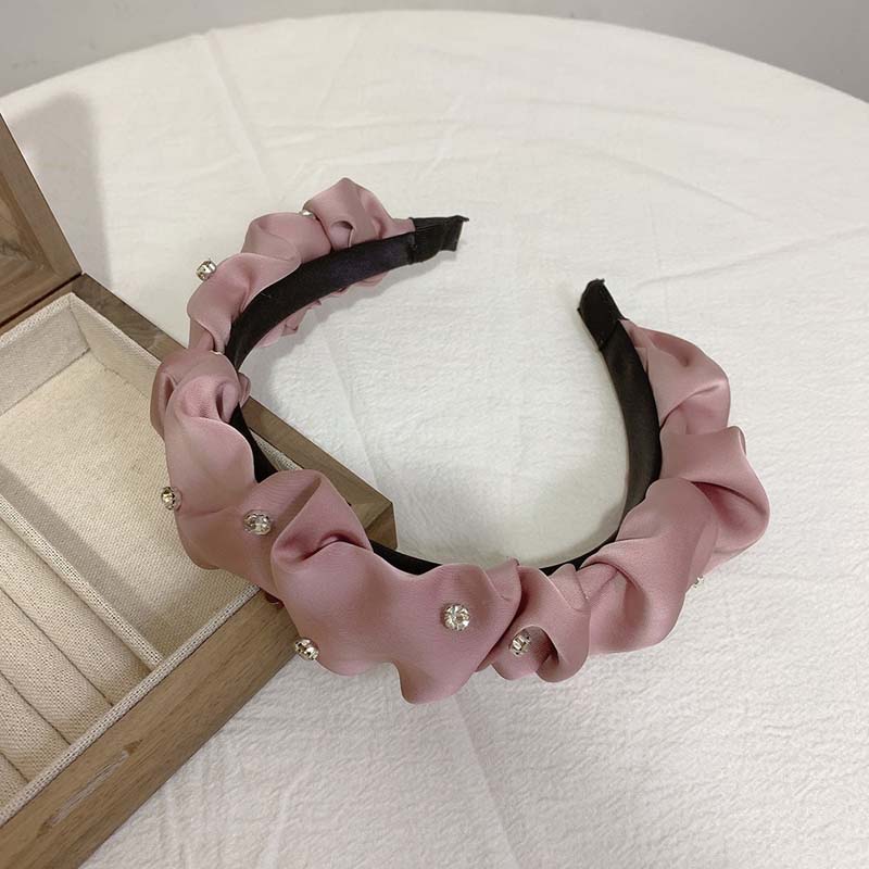 Koreanischer Schlichter Schwarzer Plissierter Haarreifen Stirnband für Damen Glänzender Strass Breites Haarband Kopfschmuck Haarschmuck