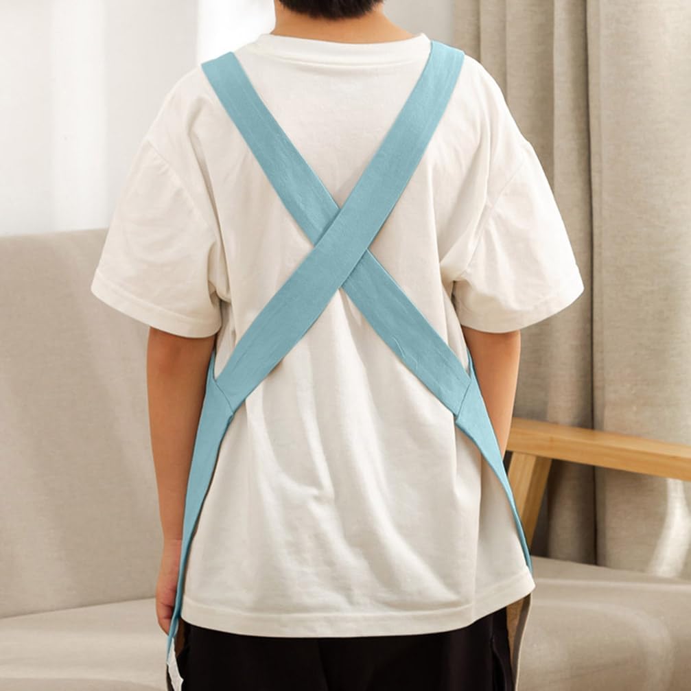 Kids Cotton Cross Back Aprons Children Chef Pure Child Apron with 2 Pockets for Baking Painting Cooking