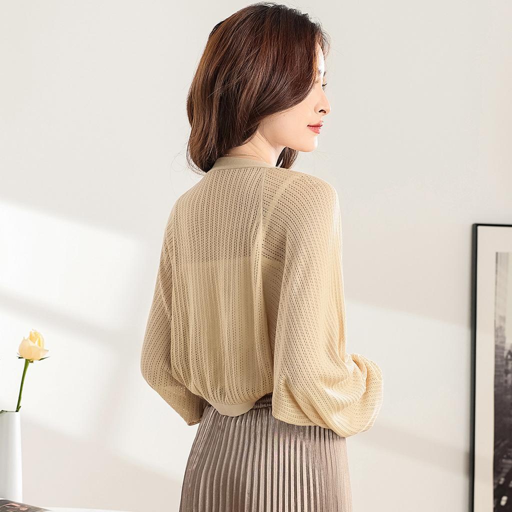 Thin silk covered sweater cardigan knitted sweater for spring and summer, small jacket for women, sunshade top for air conditioning, camisole