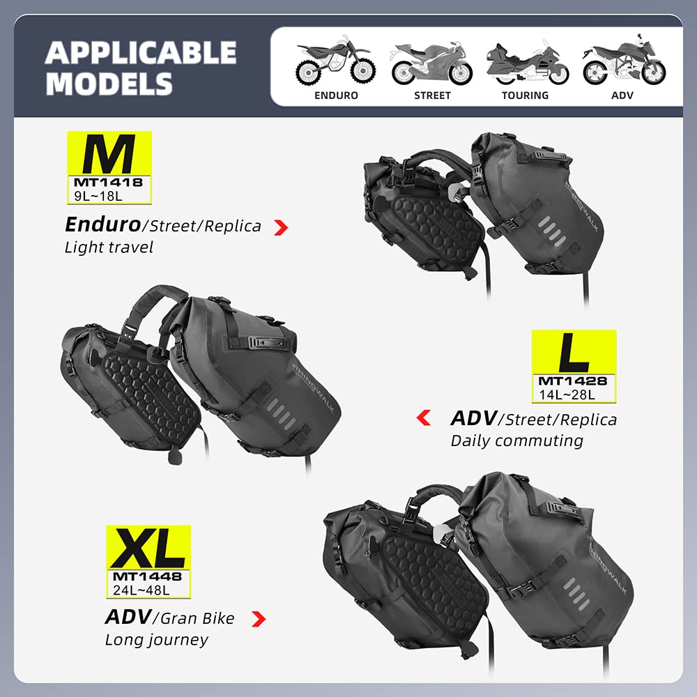 Rhinowalk Motorcycle Saddle Bags Waterproof Shockproof Motor Side Bags Shoulder Bags Motorbike Pannie 18L (9L*2) for Most Adventure and Sport Bikes Mo