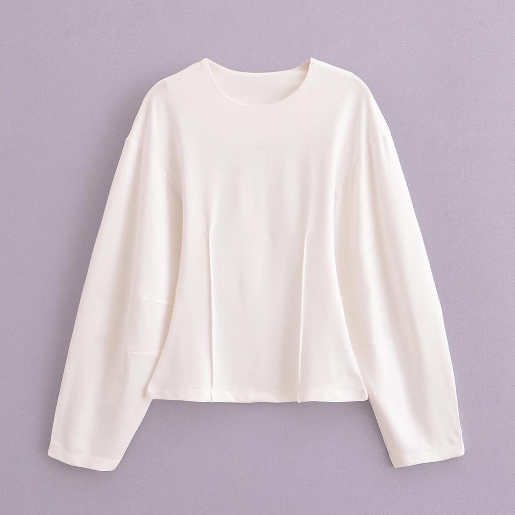 ZA Damski Dwustronny Materiałowy T-shirt z Okrągłym Dekoltem i Zestaw Spodni Casualowych o Prostym Kroju