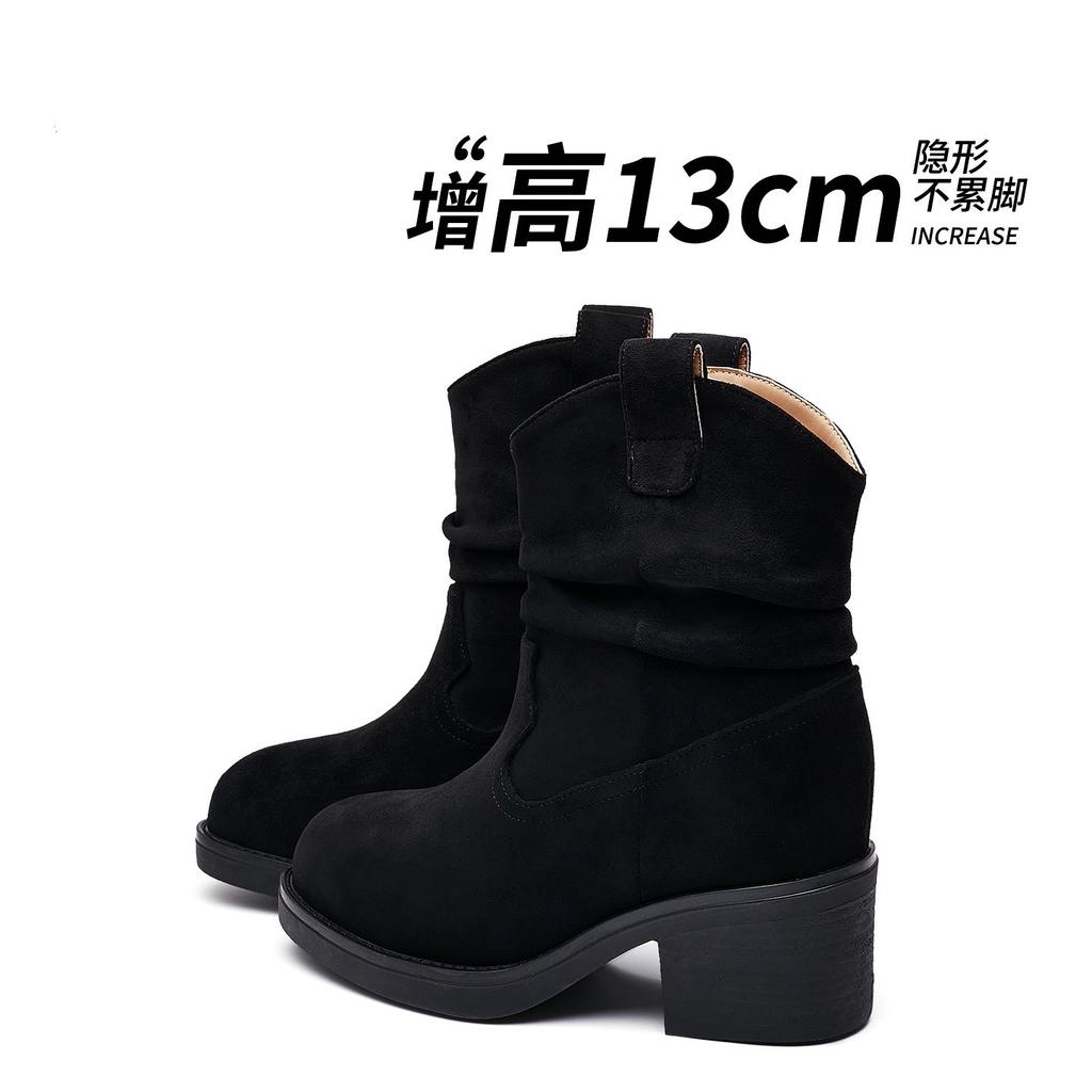2025 New Autumn and Winter Stacking Boots Women's Western Cowboy Boots Summer Mid-tube Height Increase British Style Martin Boots Women