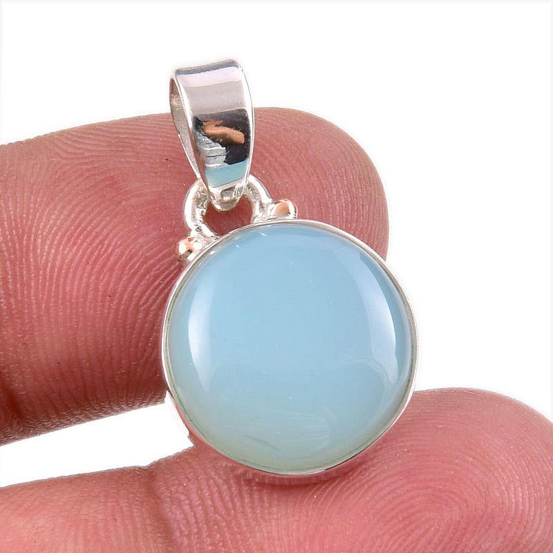 

Natural Aqua Chalcedony Gemstone Handmade 925 Solid Silver Pendant 1.25 f6s61